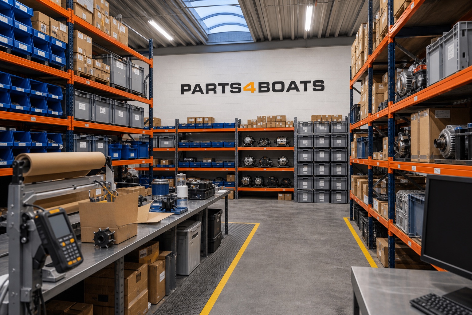Zona de trabajo y proceso de embalaje de Parts4Boats