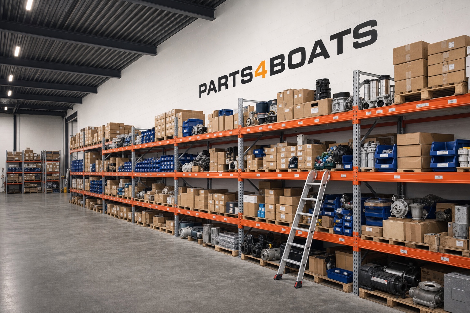 Estantería de almacén con stock de Parts4Boats