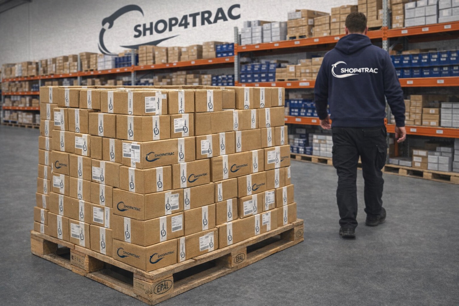 Paquetes listos para enviar en el almacén de Shop4Trac