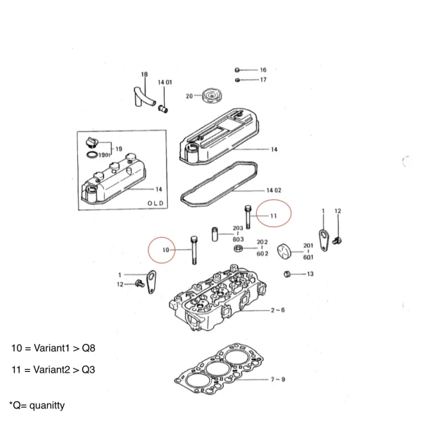 Perno de Culata Solé Diesel Mini 26 – Vetus M3.09 | M3.28 – Craftsman Marine CM3.27 – JF Marine Power JF6-1500
