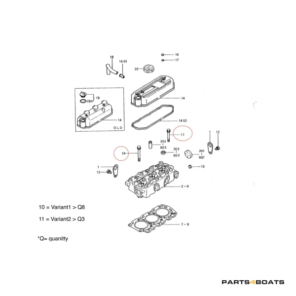 Perno de Culata Solé Diesel Mini 26 – Vetus M3.09 | M3.28 – Craftsman Marine CM3.27 – JF Marine Power JF6-1500