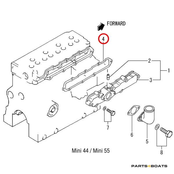 Junta de Colector de Admisión Diésel Solé Mini 44 | Mini 55 – Vetus M4.15 | M4.17 – Craftsman Marine CM4.42 – JF Marine Power JF15