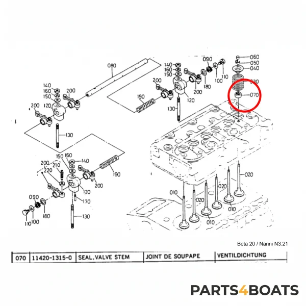 Retén de vástago de válvula (klepseal) – Beta Marine Beta 10/14/20 | Nanni N2.10/N2.14/N3.21