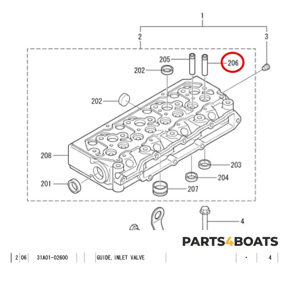 Guía de válvula de admisión Solé Diesel Mini 33 | Mini 44 | Mini 55 – Vetus M4.15 | M4.17 – Craftsman Marine CM4.42 – JF Marine Power JF10 | JF15